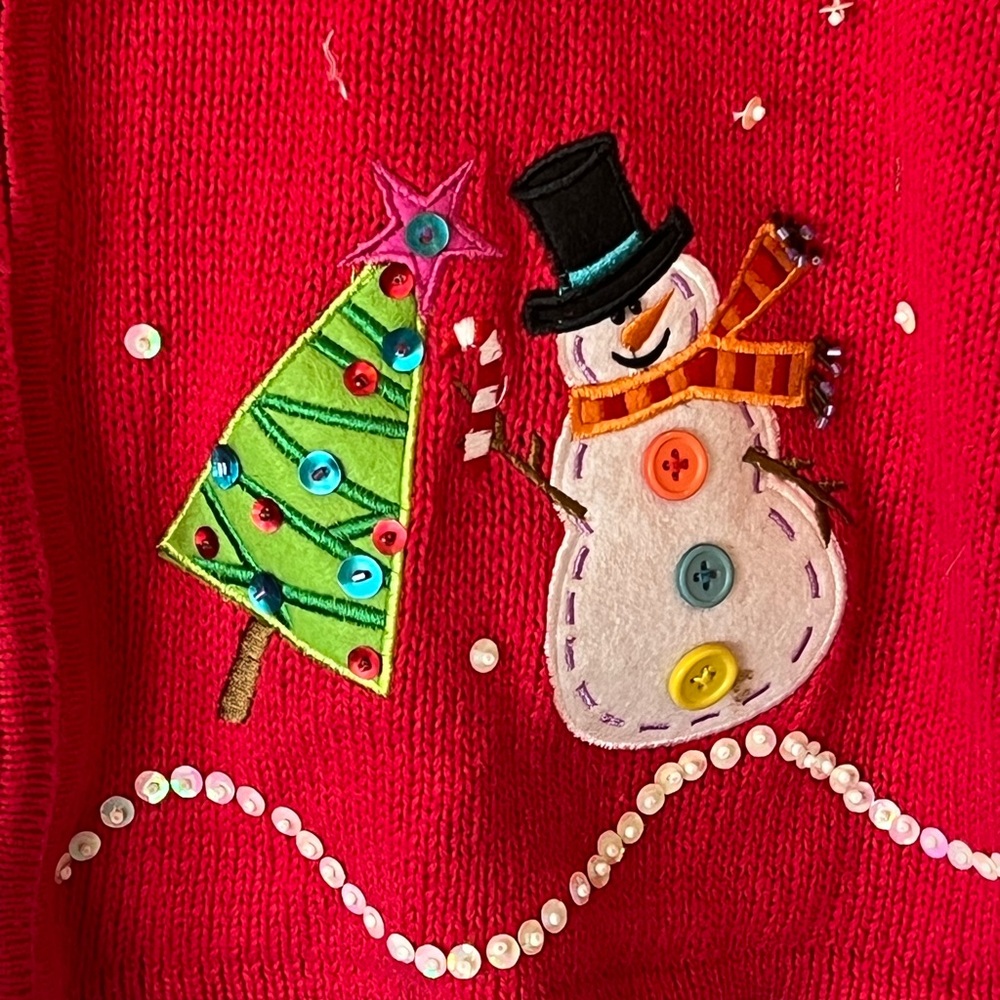 Christmas Sweater Holiday Red Snowman Cardigan - Picture 3 of 9